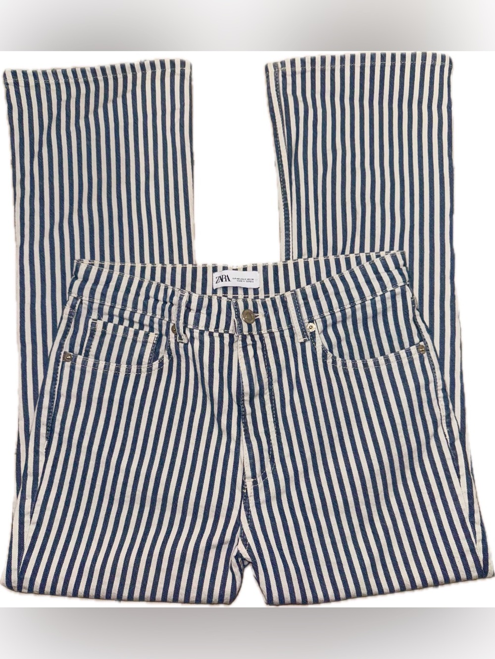 ZARA Women's Blue & White Striped Jeans